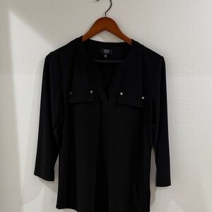 Jones New York Black Blouse with Button Details